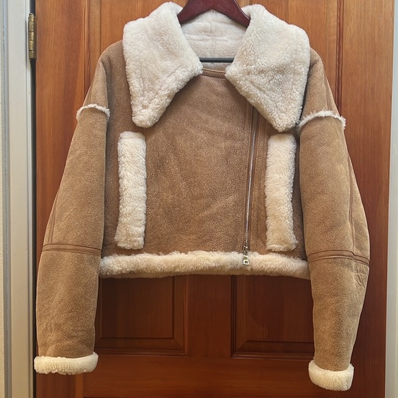 Fire Lady Fur Faux Suede & Fur crop Asymmetrical zip full fur lining & Sleeves - Picture 7 of 17